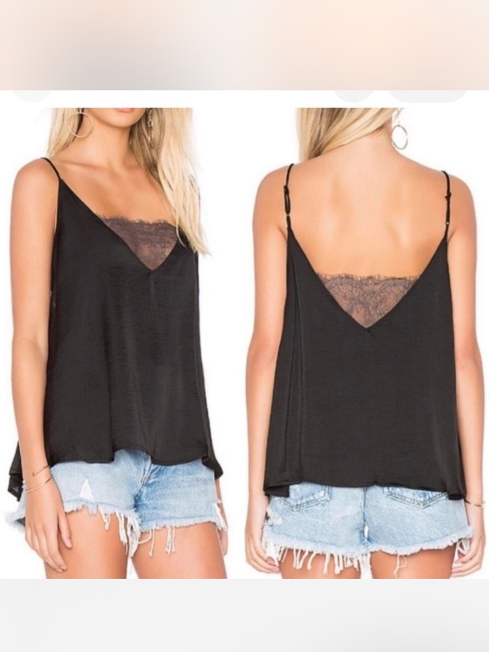 Free People Intimately Black Tank Cami With Lace Bralette Detail NWT M